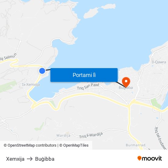 Xemxija to Buġibba map