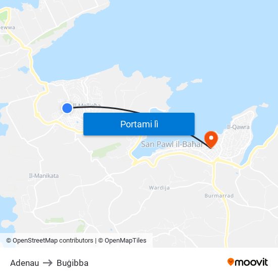 Adenau to Buġibba map