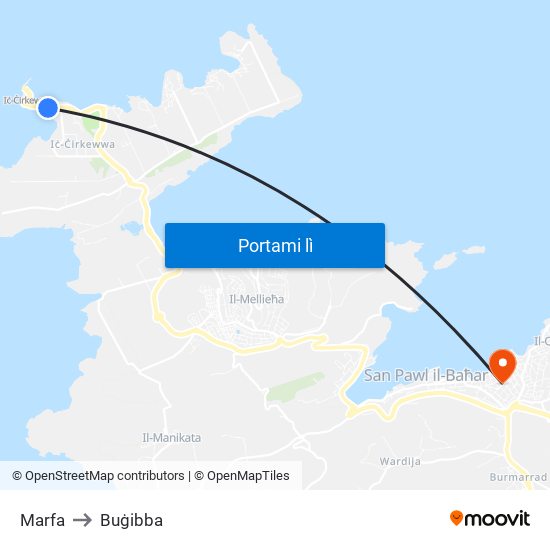 Marfa to Buġibba map