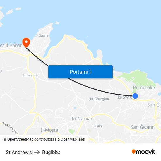 St Andrew's to Buġibba map
