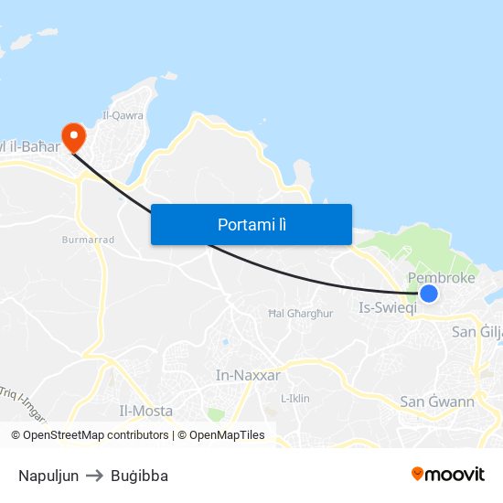 Napuljun to Buġibba map