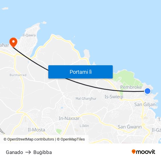 Ganado to Buġibba map