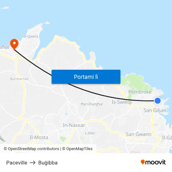 Paceville to Buġibba map