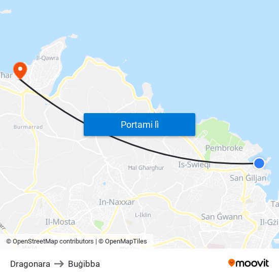 Dragonara to Buġibba map