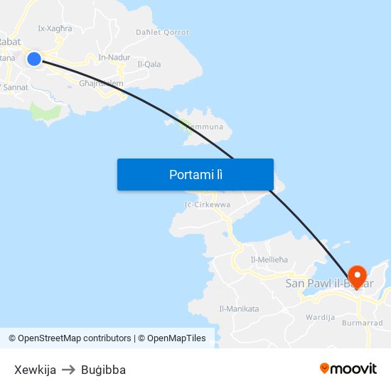 Xewkija to Buġibba map