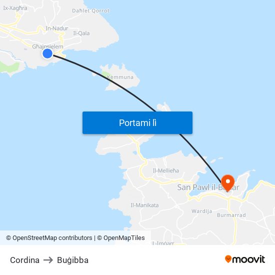Cordina to Buġibba map