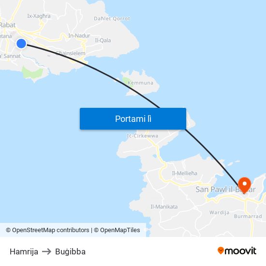 Hamrija to Buġibba map