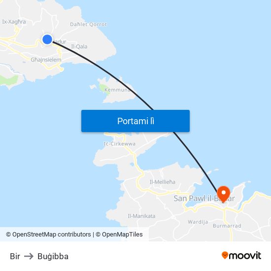Bir to Buġibba map