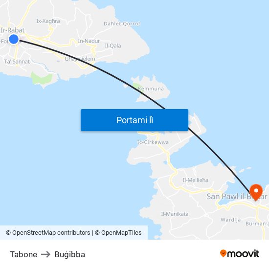 Tabone to Buġibba map