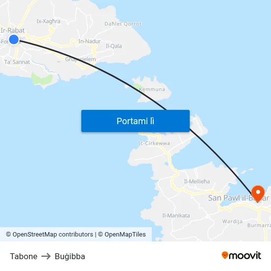 Tabone to Buġibba map