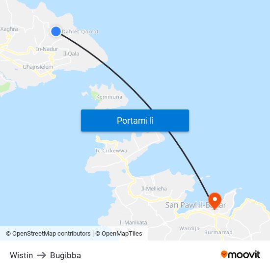 Wistin to Buġibba map