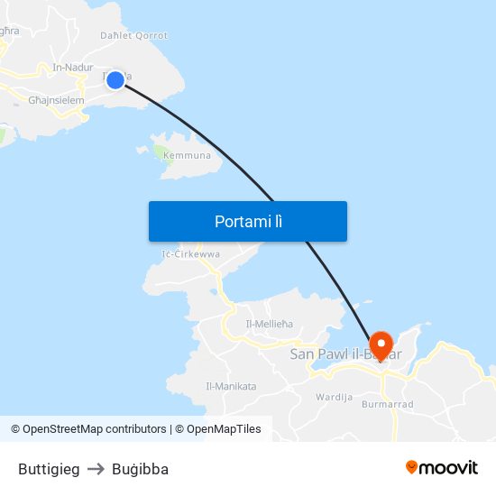 Buttigieg to Buġibba map