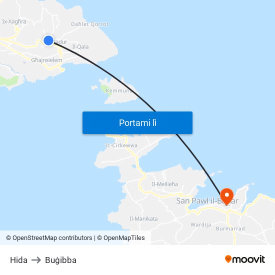 Hida to Buġibba map
