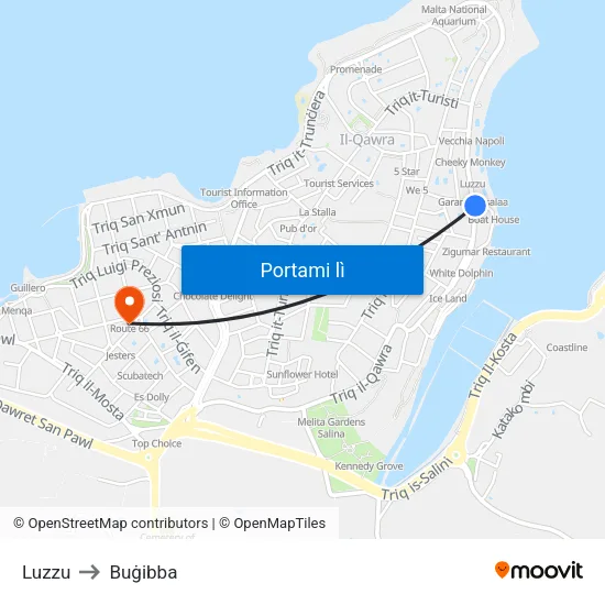 Luzzu to Buġibba map