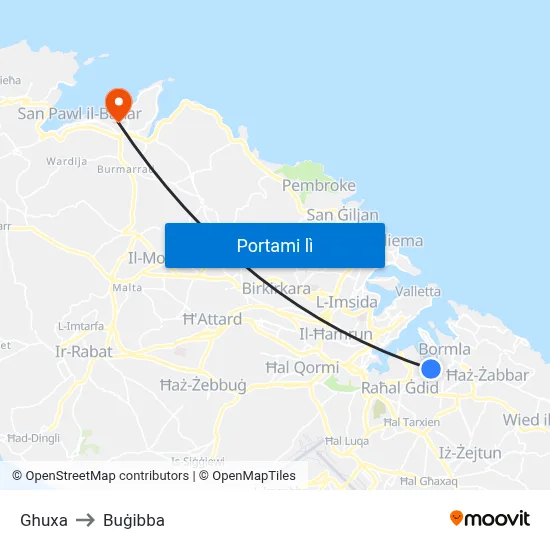 Ghuxa to Buġibba map