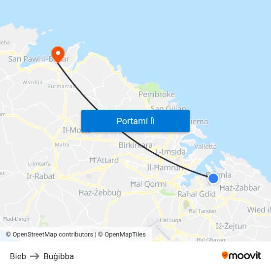 Bieb to Buġibba map