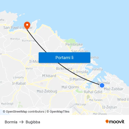 Bormla to Buġibba map