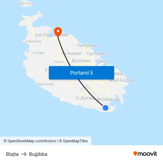 Blajta to Buġibba map