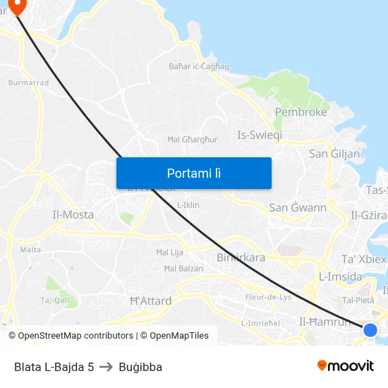 Blata L-Bajda 5 to Buġibba map
