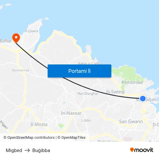 Migbed to Buġibba map