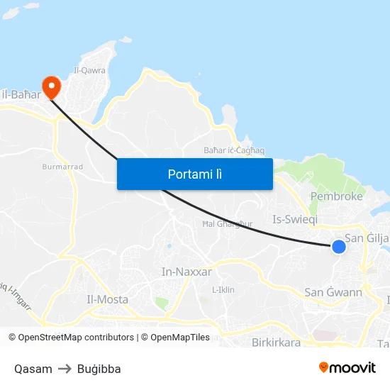 Qasam to Buġibba map