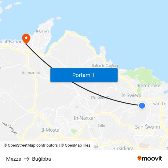 Mezza to Buġibba map
