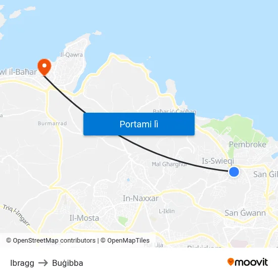 Ibragg to Buġibba map