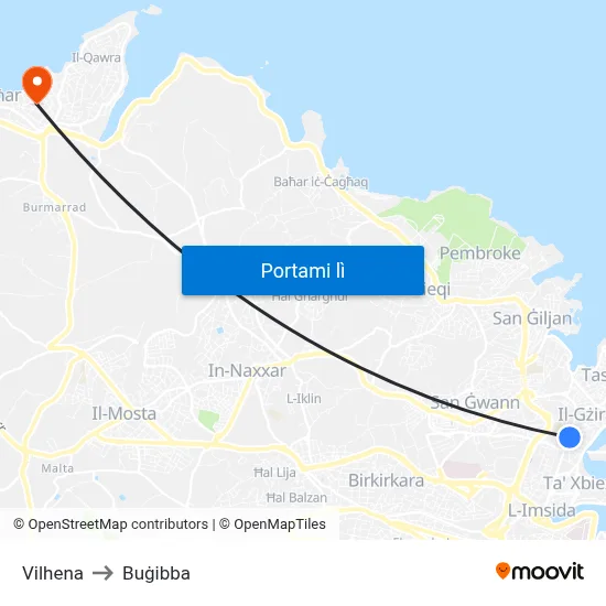 Vilhena to Buġibba map