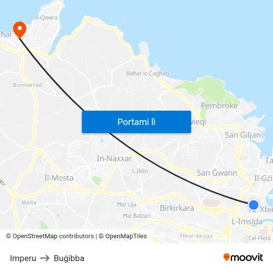 Imperu to Buġibba map