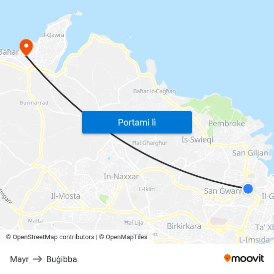 Mayr to Buġibba map