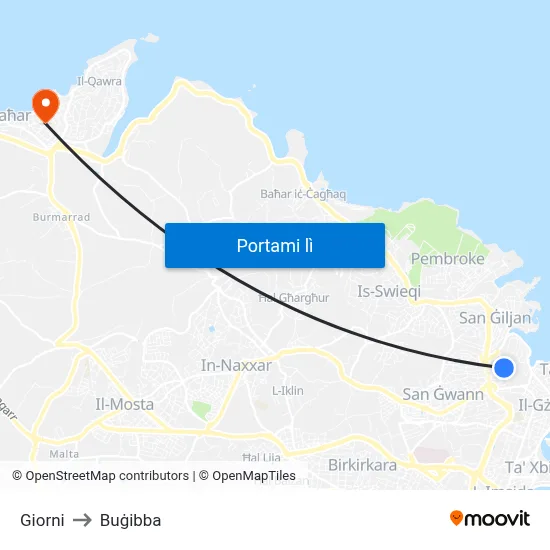 Giorni to Buġibba map