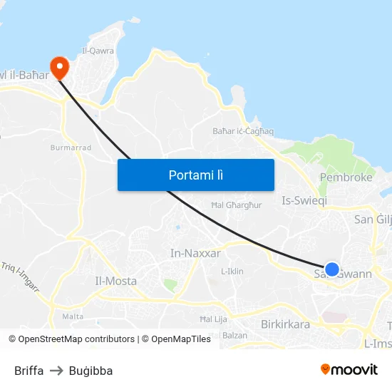 Briffa to Buġibba map