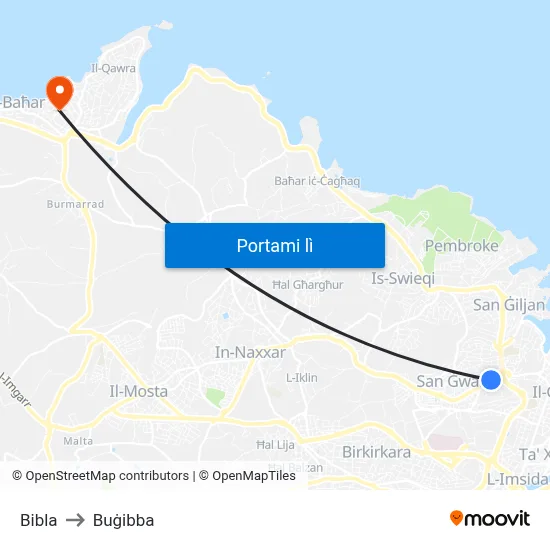 Bibla to Buġibba map