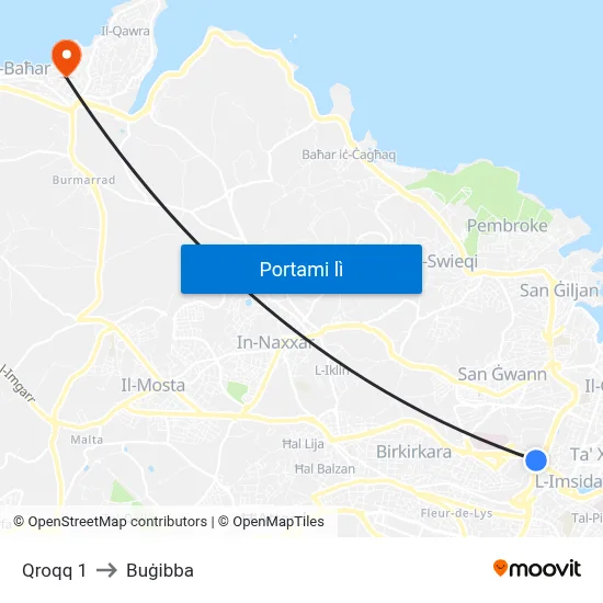 Qroqq 1 to Buġibba map