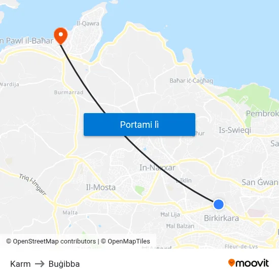 Karm to Buġibba map