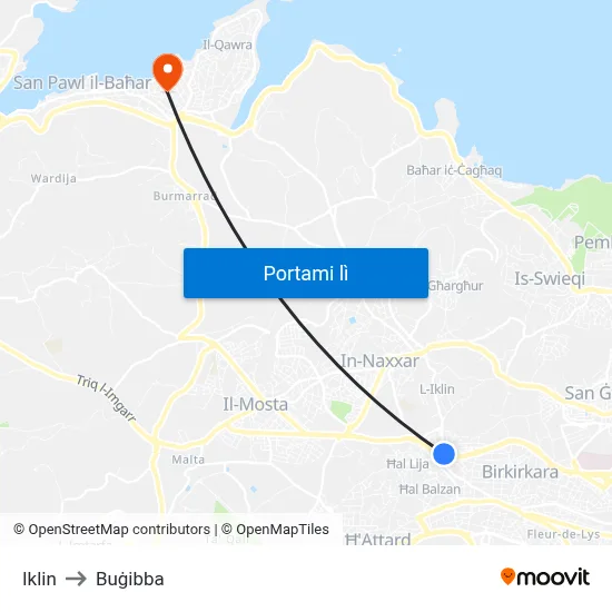 Iklin to Buġibba map