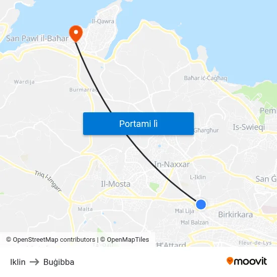 Iklin to Buġibba map