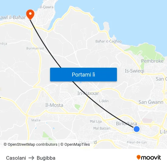 Casolani to Buġibba map