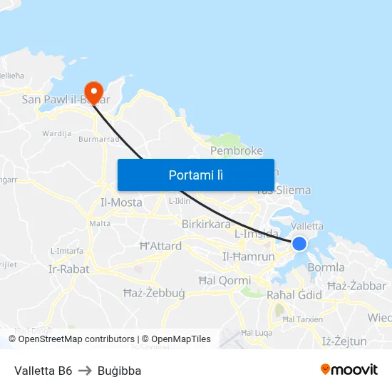 Valletta B6 to Buġibba map