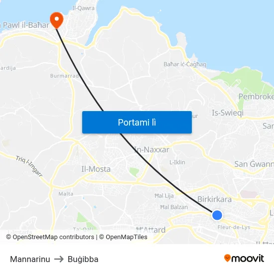 Mannarinu to Buġibba map