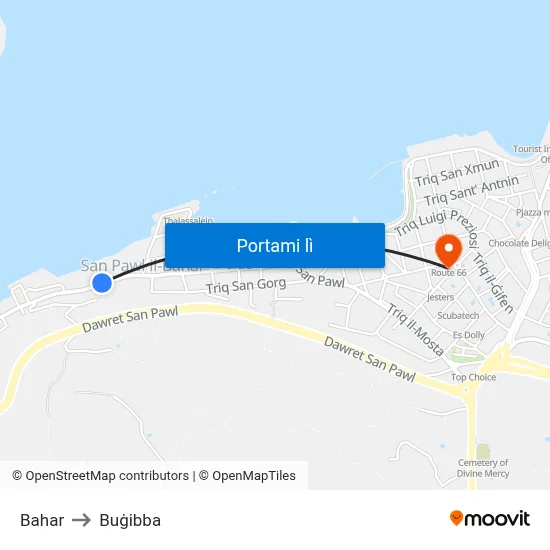 Bahar to Buġibba map
