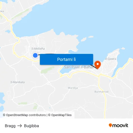 Bragg to Buġibba map