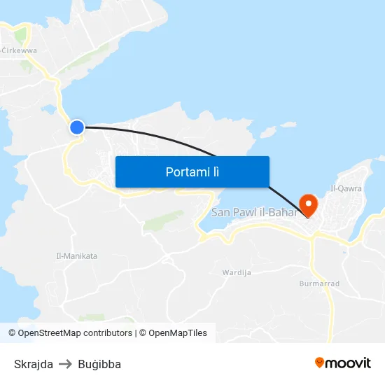 Skrajda to Buġibba map
