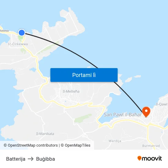 Batterija to Buġibba map