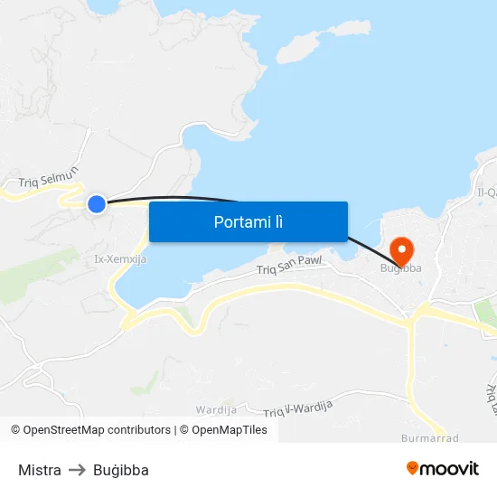 Mistra to Buġibba map