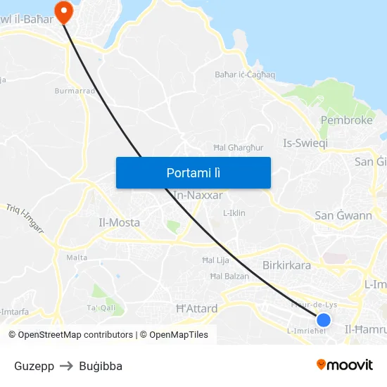 Guzepp to Buġibba map