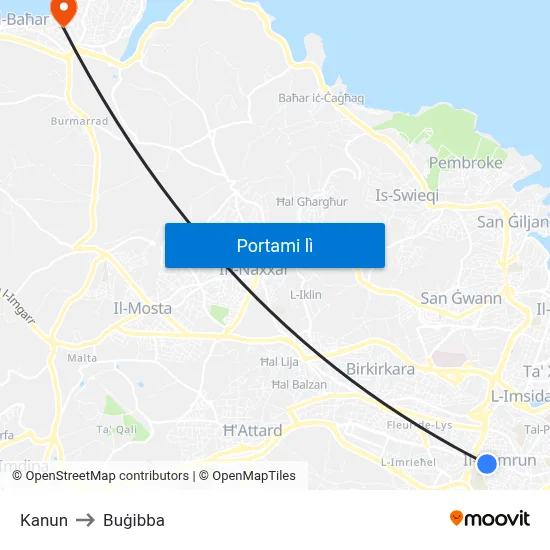 Kanun to Buġibba map