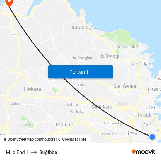 Mile End 1 to Buġibba map