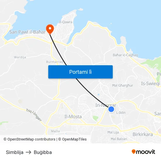 Simblija to Buġibba map