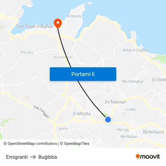 Emigranti to Buġibba map